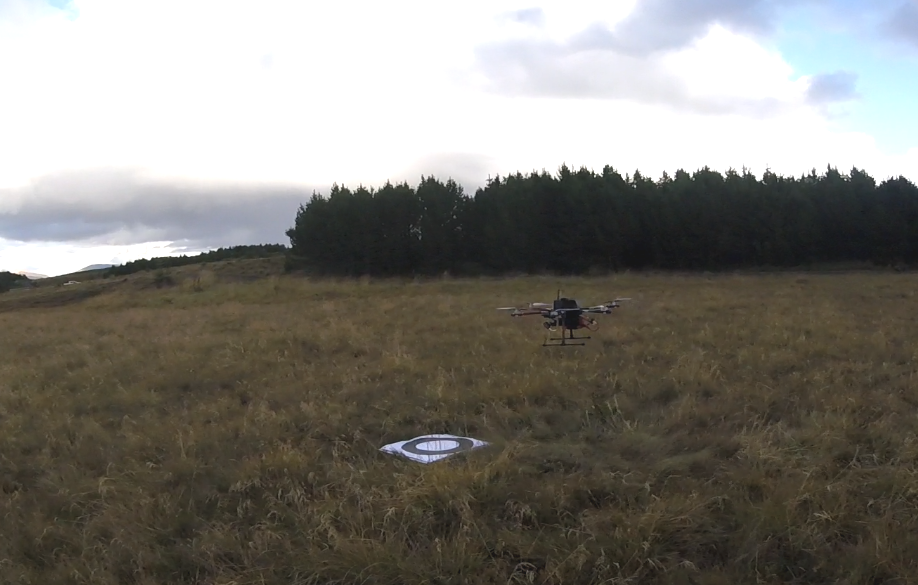 The Jetson drone in flight, approaching a WhyCon marker.